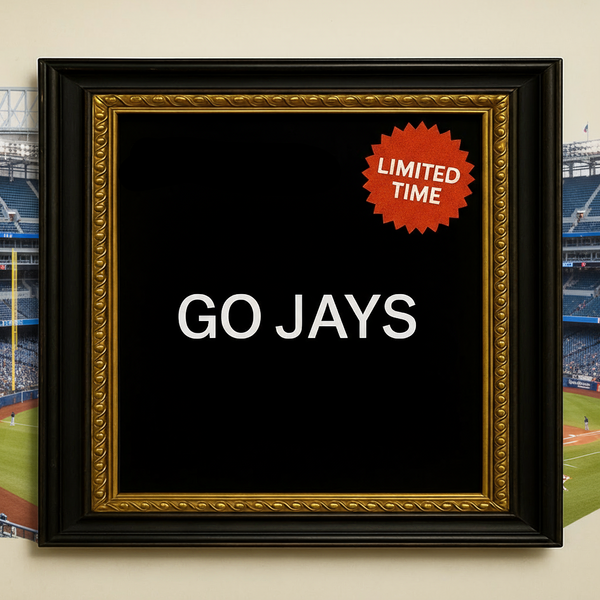 Framed poster with 'GO JAYS' text and a red 'LIMITED TIME' badge on a beige background